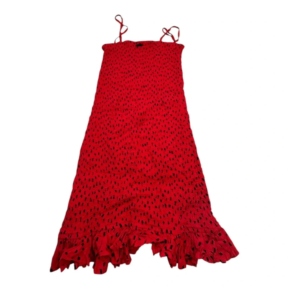 Billabong‎ Sincerely Jules Red Smocked Sundress Ruffle Hem Mini Size S